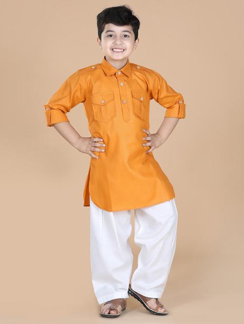 orange solid kurta set - 20358896 - Very Small Image - 1