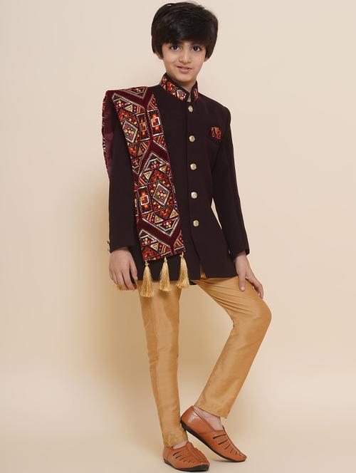 brown embroidered sherwani set - 20358960 - Very Small Image - 1