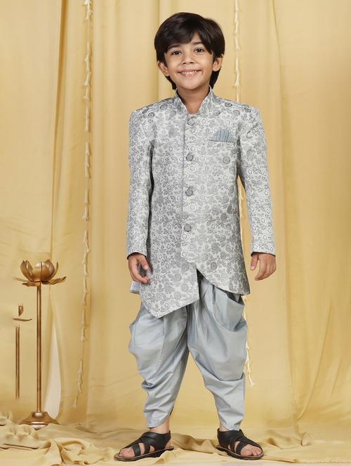 grey self design sherwani set - 20358979 - Very Small Image - 1