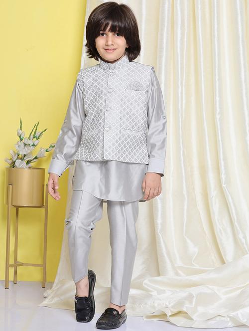 grey self design kurta set - 20359036 - Very Small Image - 1