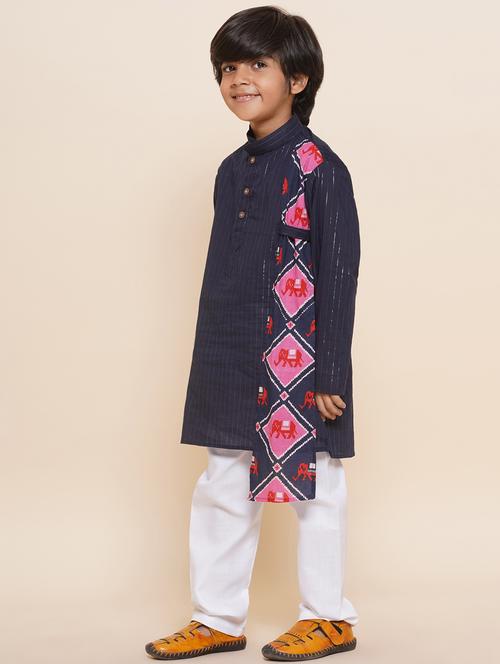 navy blue aztec print cotton kurta sets - 20359113 - Very Small Image - 1