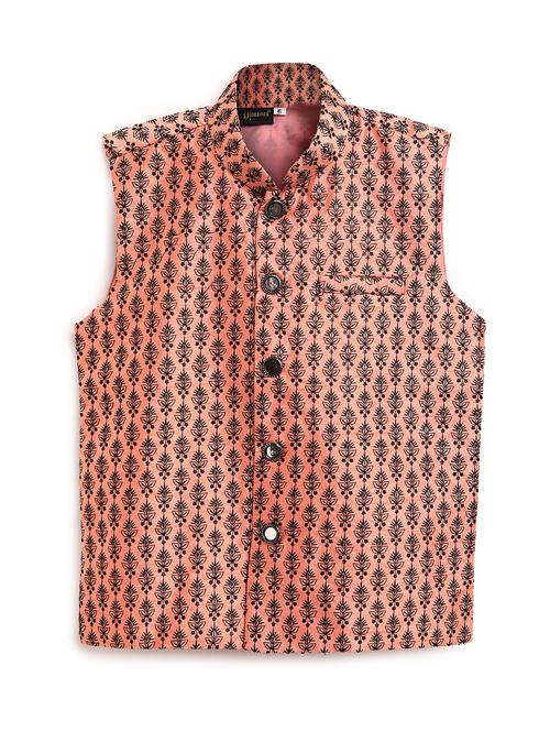 boys black & peach printed nehru jacket - 20359256 - Very Small Image - 1
