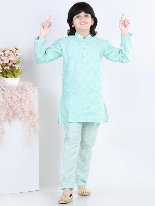 light blue solid with work kurta sets - 20359653 - Very Small Image - 1