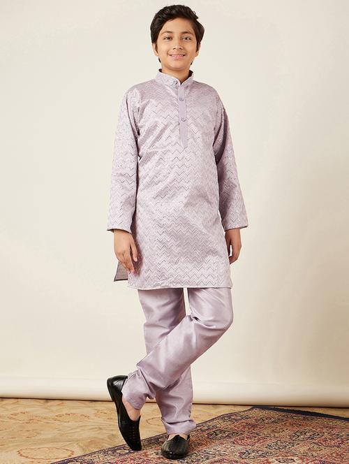 purple solid with work kurta set - 20359659 - Very Small Image - 1