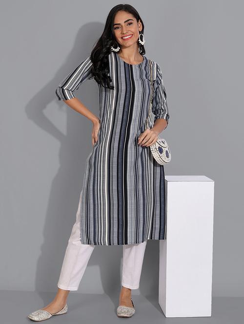 black colored straight kurta - 20359852 - Very Small Image - 1