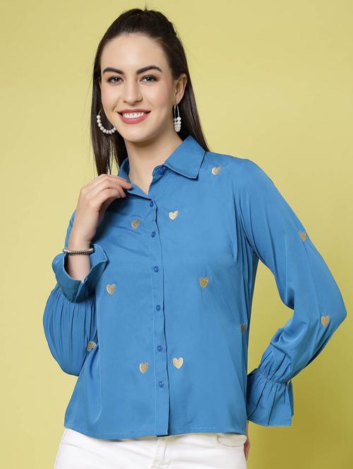 women blue printed polyester regular shirt - 20360101 - Very Small Image - 1