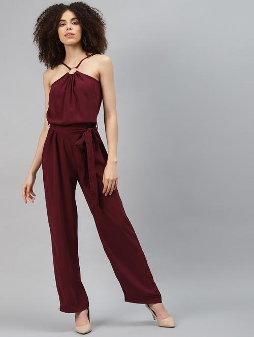 women maroon cotton full leg jumpsuit - 20360164 - Very Small Image - 1