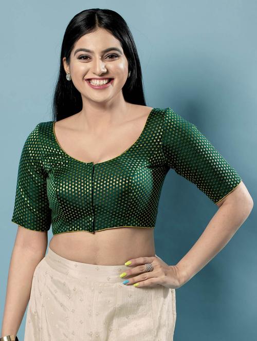 women bottle green brocade blouse - 20360209 - Very Small Image - 1