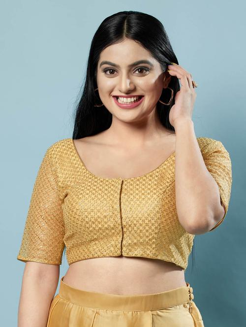 women gold round neck stitched blouse - 20360227 - Very Small Image - 1