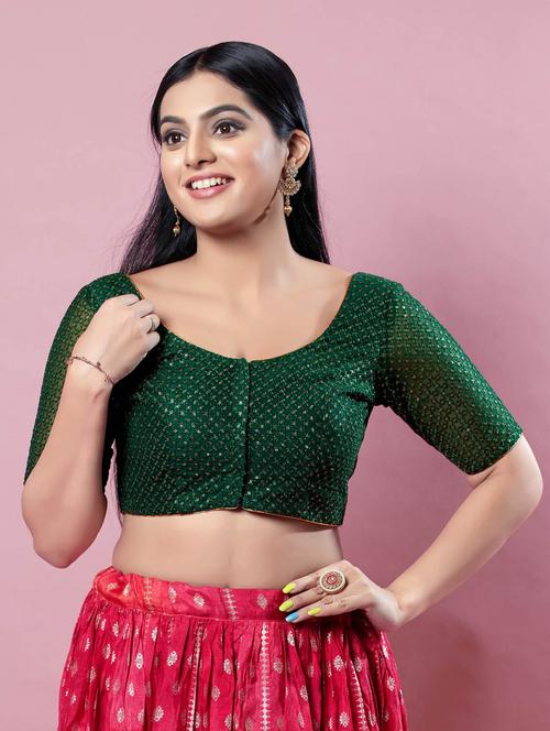 women green round neck stitched blouse - 20360233 - Very Small Image - 1