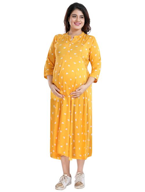 yellow printed maternity wear dress - 20360332 - Very Small Image - 1