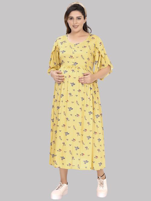 yellow floral print maternity dress - 20360397 - Very Small Image - 1