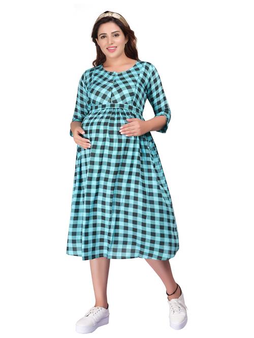 maternity checkered midi dress - 20360438 - Very Small Image - 1
