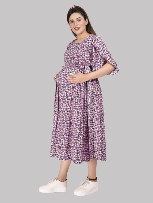 maternity floral a-line midi dress - 20360500 - Very Small Image - 1