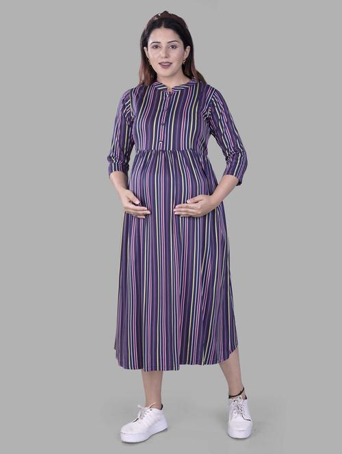 blue maternity wear belted dress - 20360616 - Very Small Image - 1
