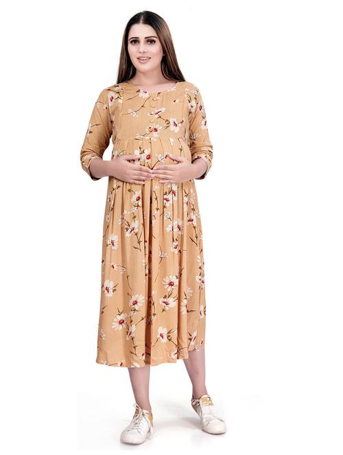 maternity printed midi dress - 20360683 - Very Small Image - 1
