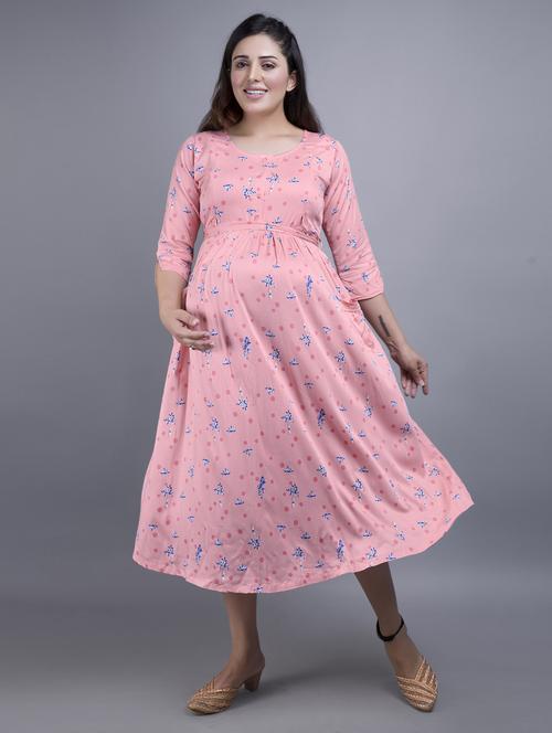 women's pink printed maternity dress - 20360701 - Very Small Image - 1