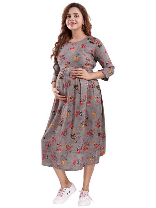 taupe floral maternity dress - 20360731 - Very Small Image - 1