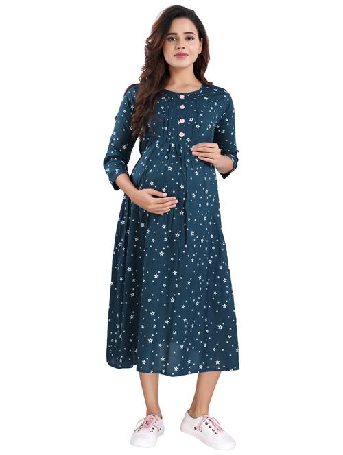women's green printed maternity dress - 20360772 - Very Small Image - 1