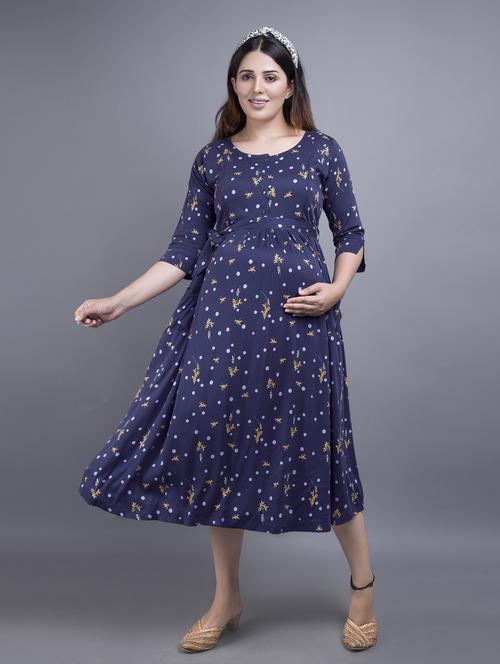 navy blue printed maternity dress - 20360775 - Very Small Image - 1