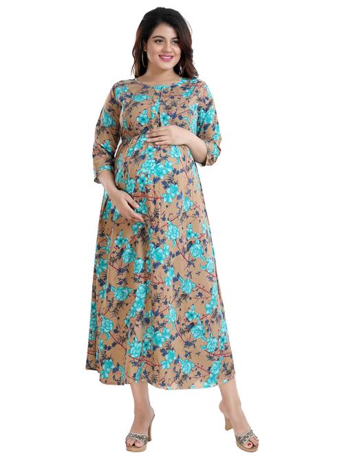 women's brown maternity floral dress - 20360790 - Very Small Image - 1