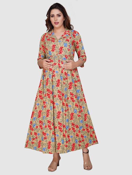 beige floral maternity dress - 20360801 - Very Small Image - 1