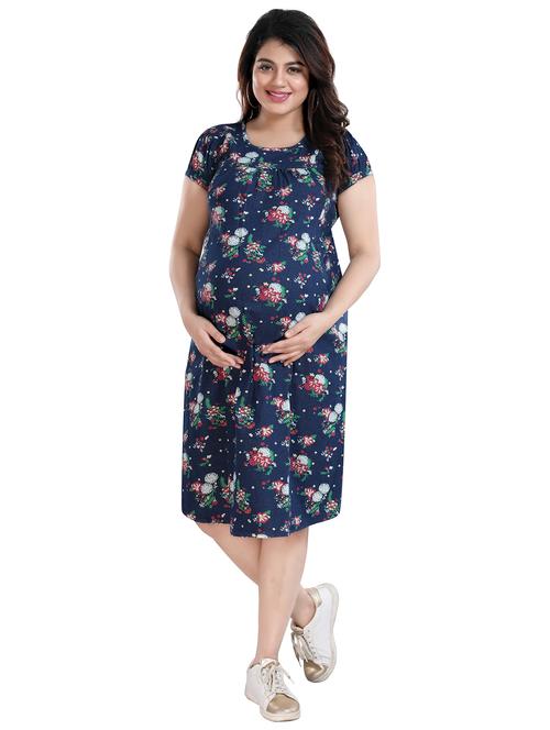 women's navy blue maternity floral dress - 20360852 - Very Small Image - 1