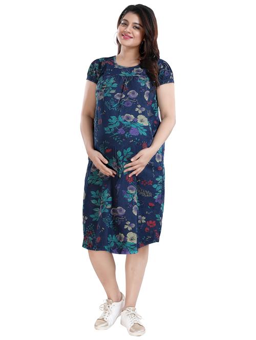 navy blue floral maternity dress - 20360884 - Very Small Image - 1