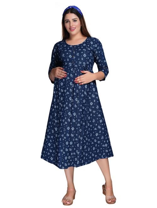 navy blue floral maternity dress - 20360887 - Very Small Image - 1