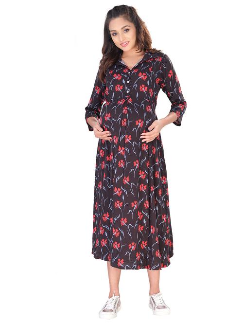 women's brown maternity floral dress - 20360912 - Very Small Image - 1