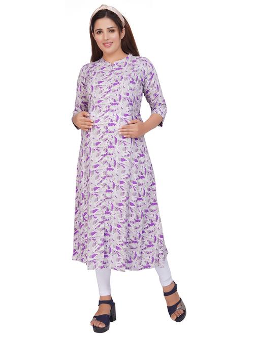 lavender printed maternity wear kurta - 20361044 - Very Small Image - 1