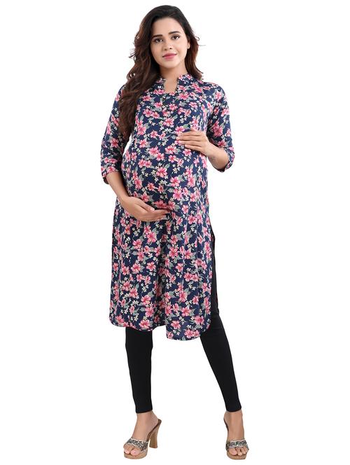 blue floral printed maternity wear kurta - 20361072 - Very Small Image - 1