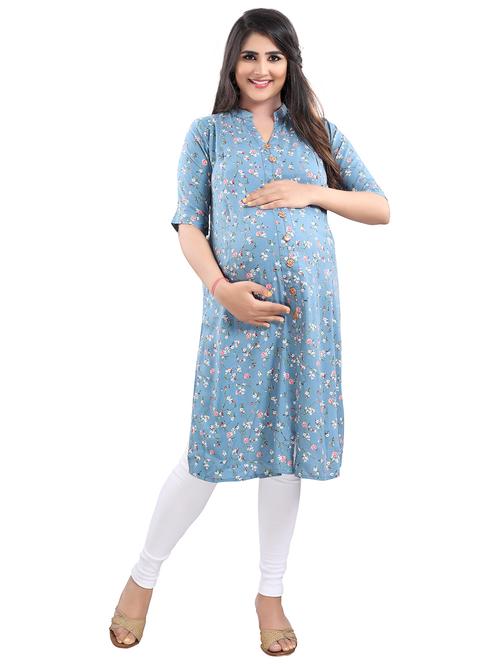 light blue floral printed maternity wear kurta - 20361079 - Very Small Image - 1