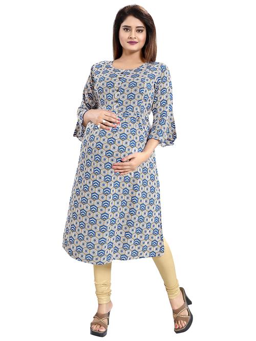 blue geometric printed maternity wear kurta - 20361111 - Very Small Image - 1