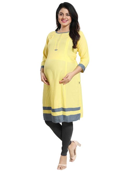 yellow solid maternity wear kurta - 20361167 - Very Small Image - 1