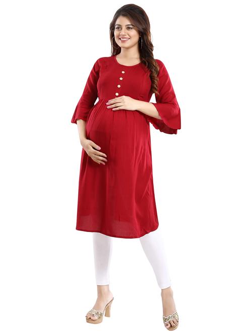 maroon solid maternity wear kurta - 20361175 - Very Small Image - 1