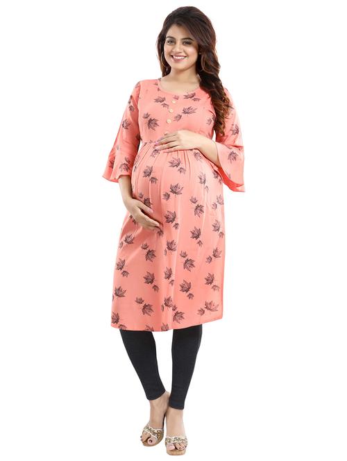 peach printed maternity wear kurta - 20361188 - Very Small Image - 1