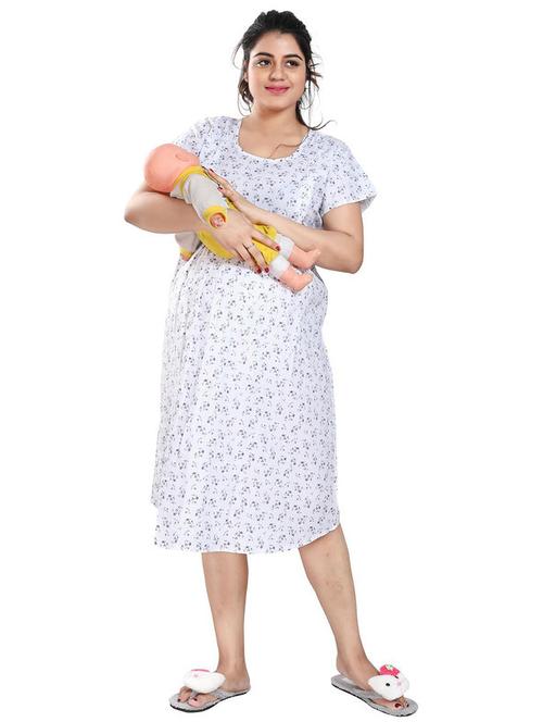 off white floral print maternity nightwear - 20361432 - Very Small Image - 1