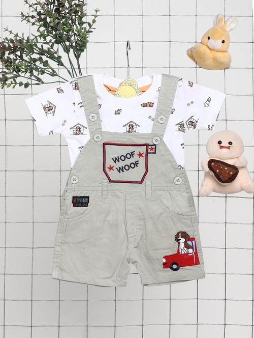 kids cotton dungaree twin set - 20361983 - Very Small Image - 1