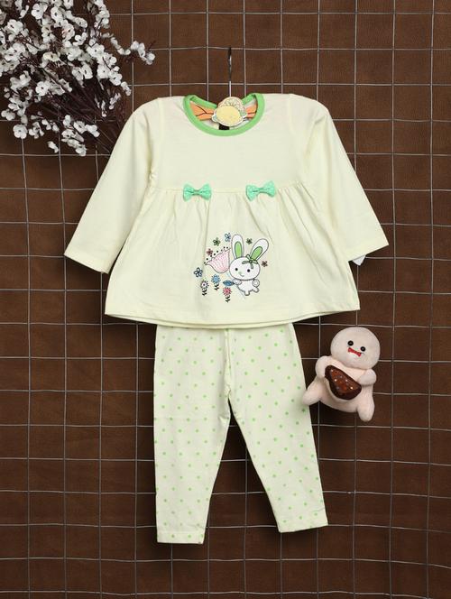 girls yellow cotton twin set - 20362012 - Very Small Image - 1