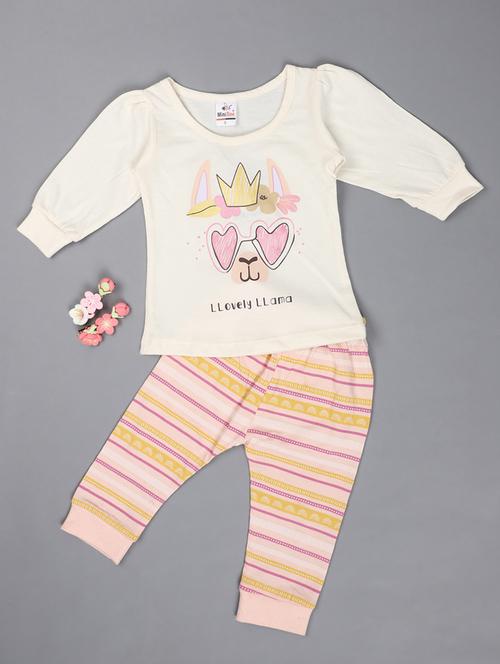 kids cream printed top & pajama set - 20362101 - Very Small Image - 1