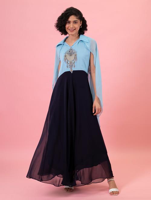 applique work fit & flare ethnic gown - 20362479 - Very Small Image - 1