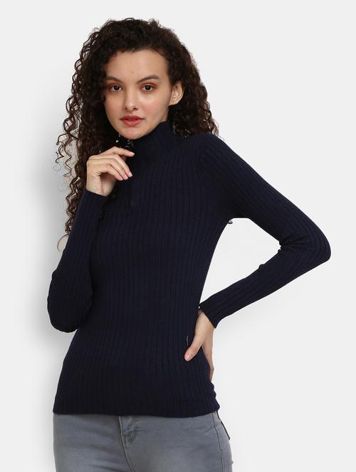 women navy blue cotton wool pullover - 20362811 - Very Small Image - 1