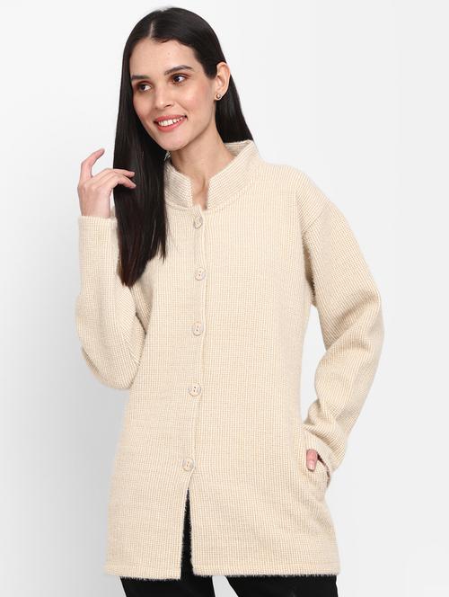 women's beige cotton wool cardigan - 20362835 - Very Small Image - 1