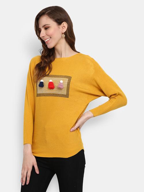 women's mustard cotton wool pullover - 20362887 - Very Small Image - 1