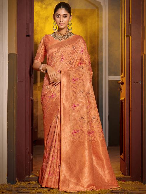 orange colored banarasi saree - 20363493 - Very Small Image - 1