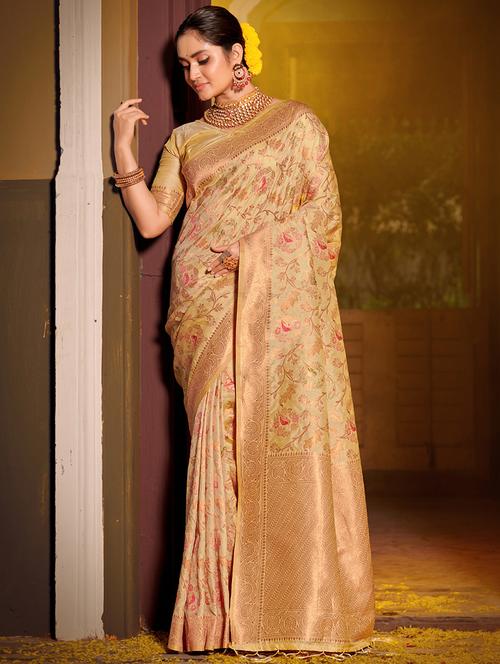 beige colored banarasi saree - 20363497 - Very Small Image - 1