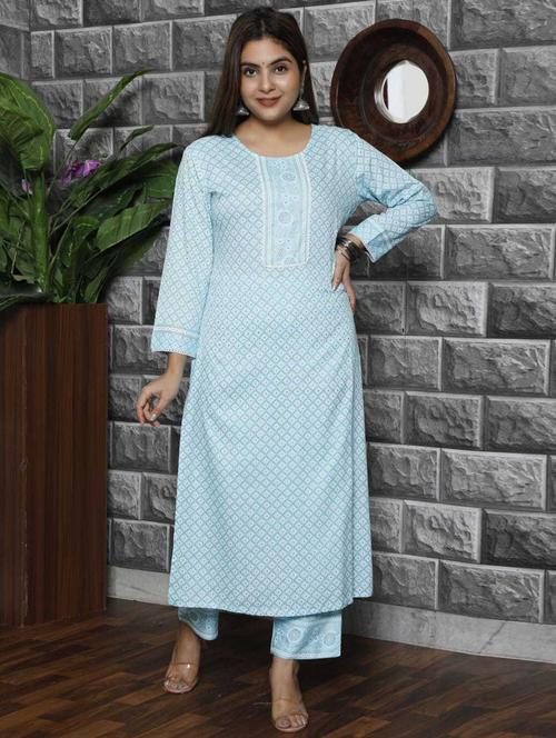 light blue colored kurta pant set - 20363877 - Very Small Image - 1