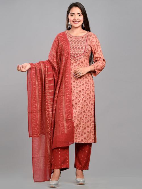 red colored kurta pant set - 20363933 - Very Small Image - 1