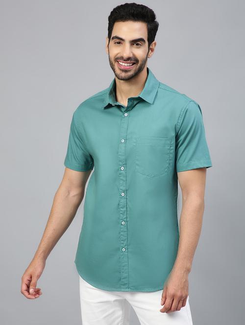 teal solid short sleeve casual shirt - 20364592 - Very Small Image - 1
